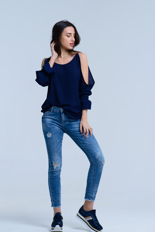 Q2 Jeans con dettagli strappati