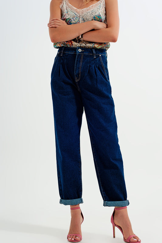 Q2 Jeans con pieghe sul davanti colore blu scuro