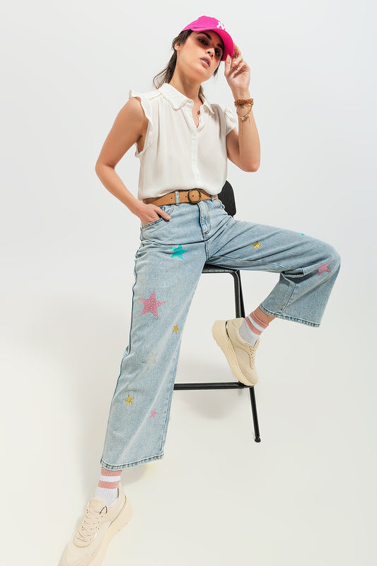 Q2 Jeans con stampa di stelle