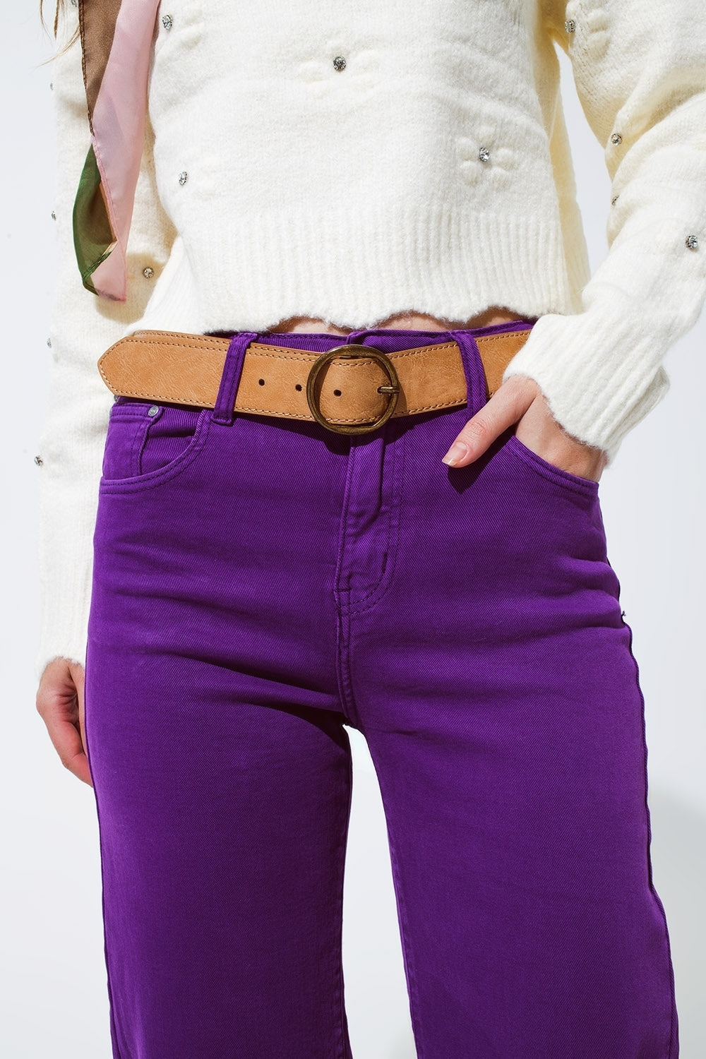 Jeans cropped a gamba larga in viola