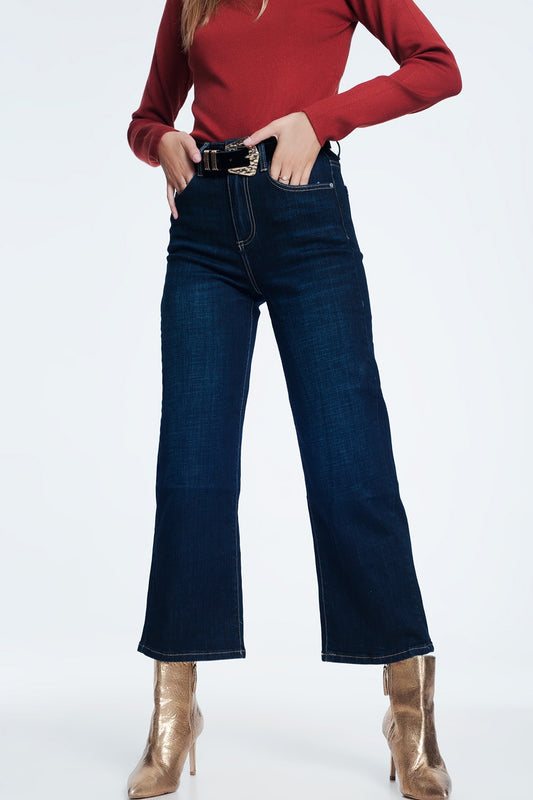 Q2 Jeans cropped a vita alta con fondo ampio