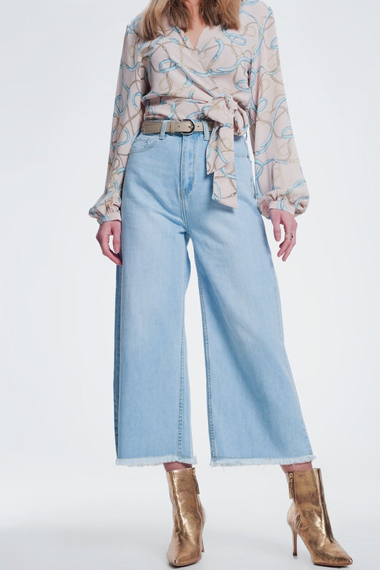 Q2 Jeans culotte con orlo strappato