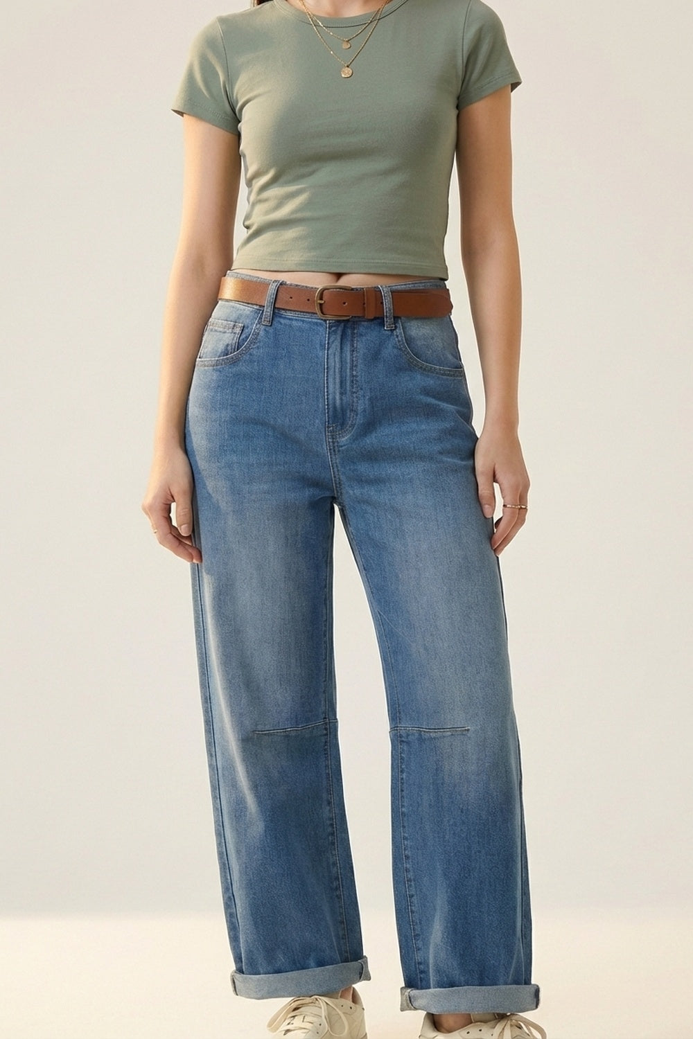 Jeans Denim a Gamba Dritta con Risvolti