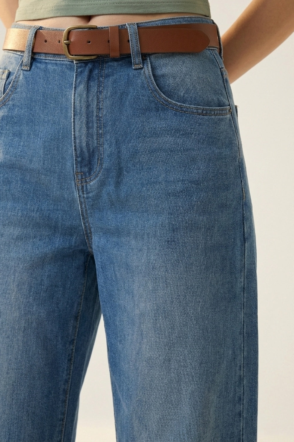 Jeans Denim a Gamba Dritta con Risvolti