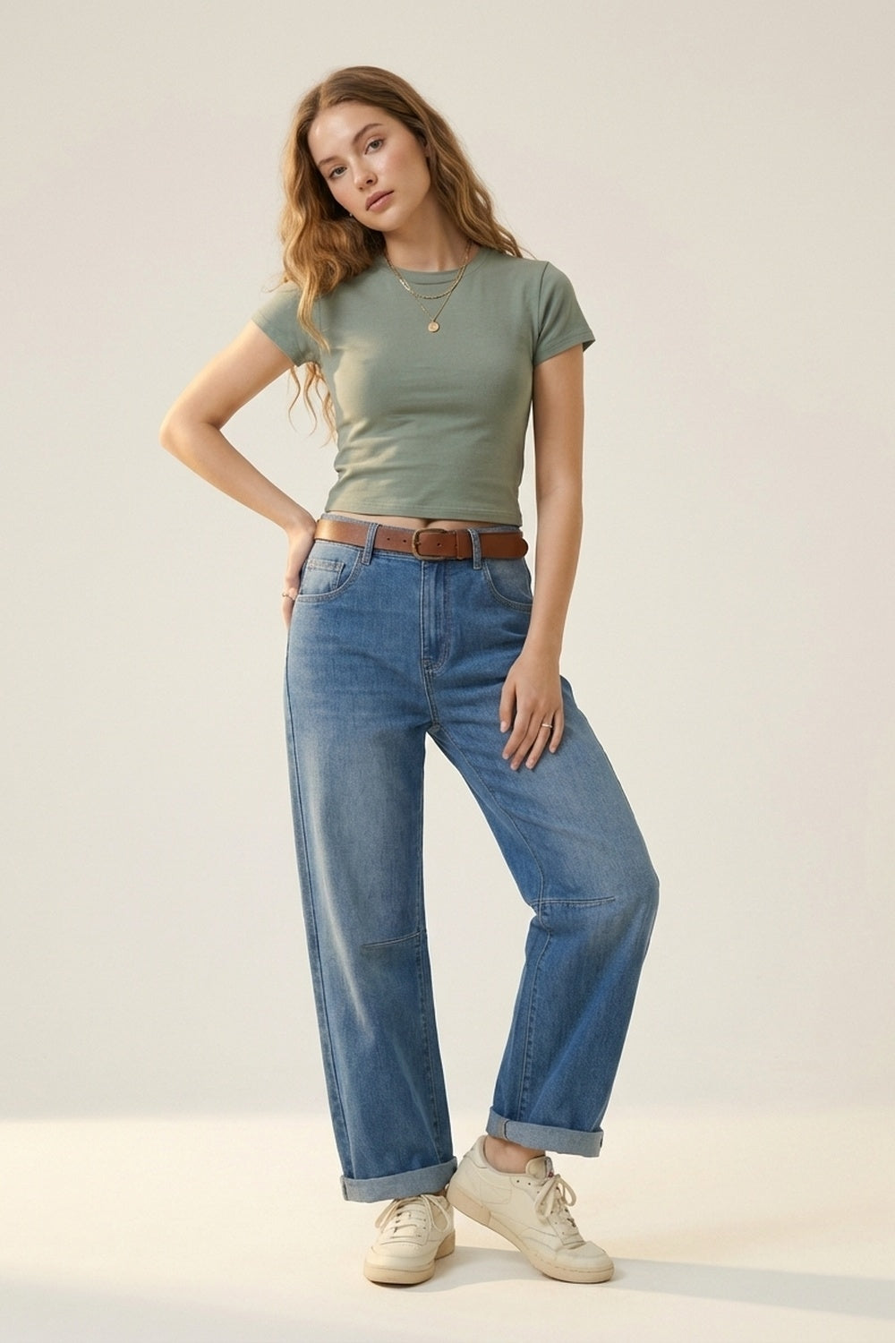 Jeans Denim a Gamba Dritta con Risvolti