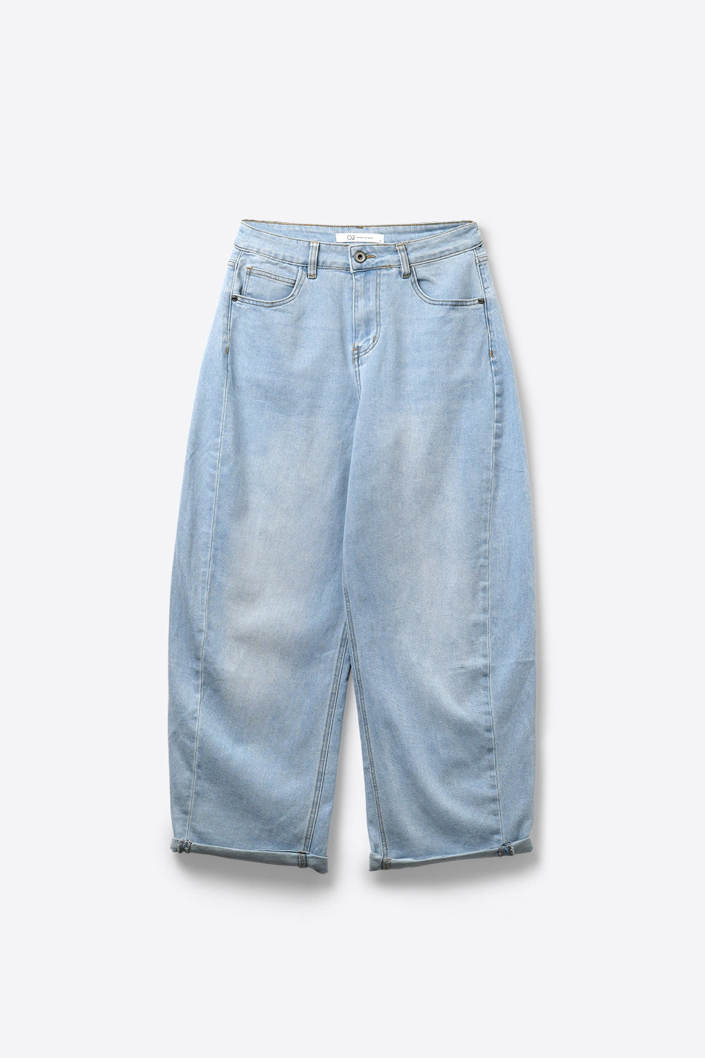 Jeans di denim blu chiaro a gamba larga con tessuto leggero