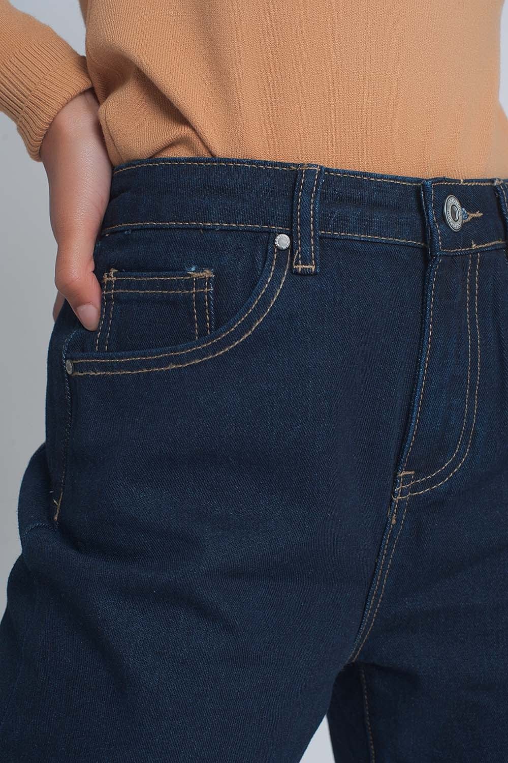 Jeans dritti a vita alta blu scuro