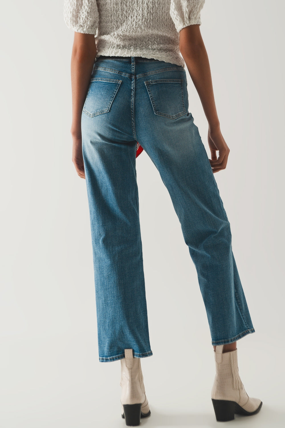 Jeans dritti a vita alta in cotone blu