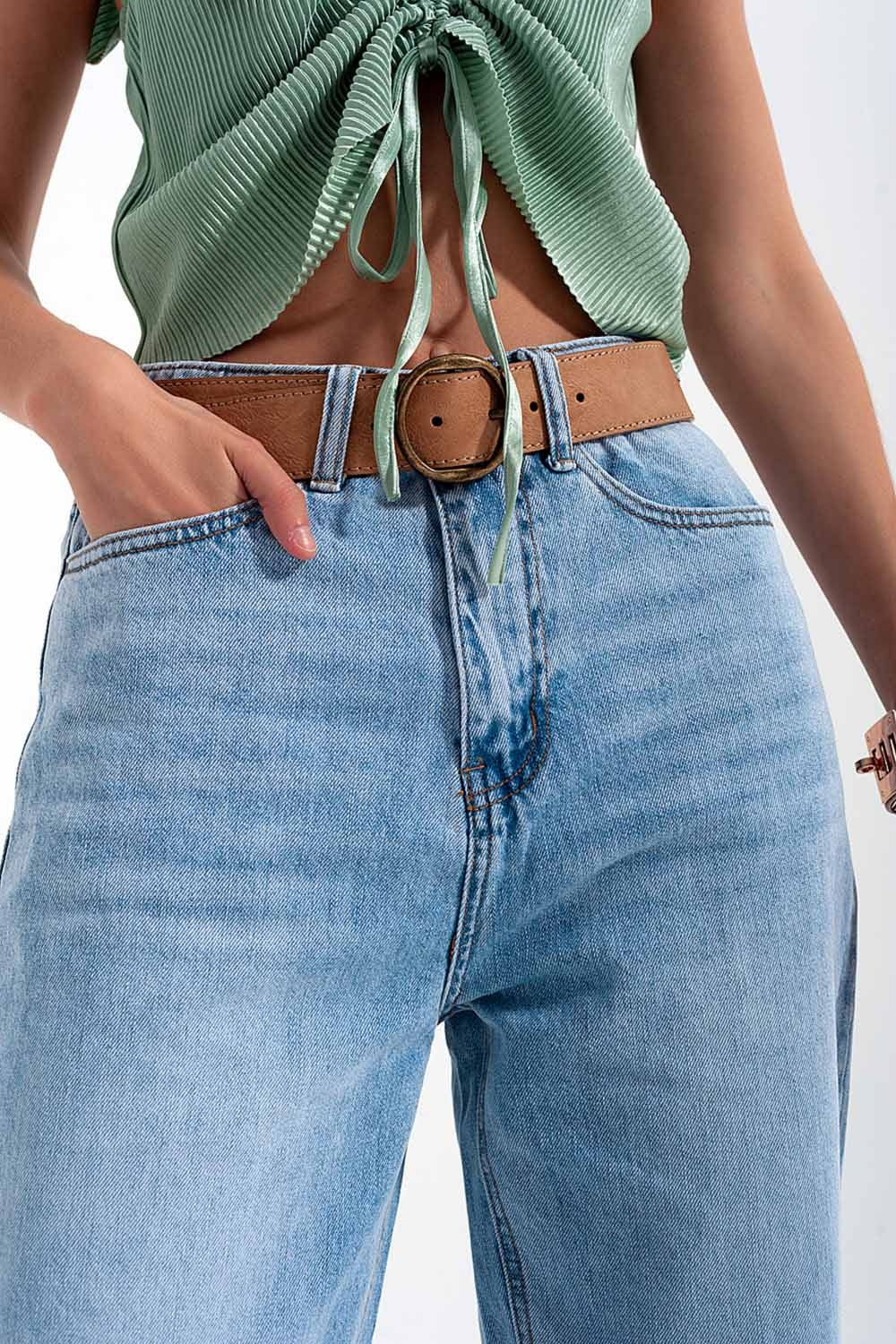 Jeans dritti a vita alta lavaggio chiaro