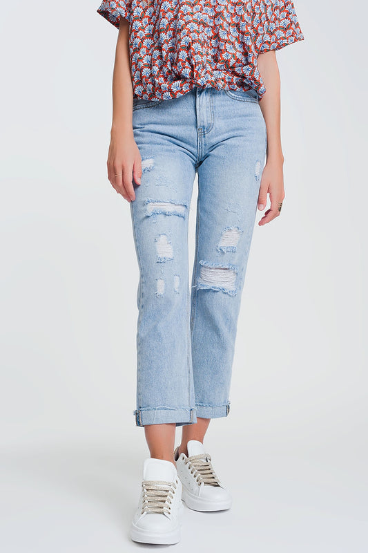 Q2 Jeans dritti anni '90 con strapp