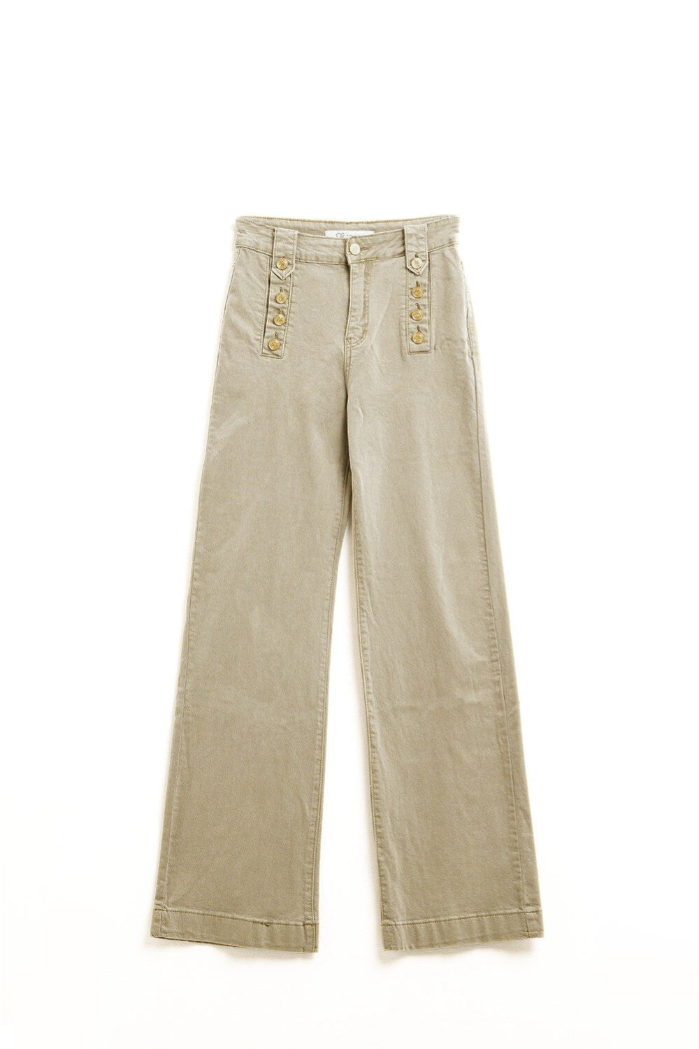 Jeans dritti con bottoni dorati laterali in beige