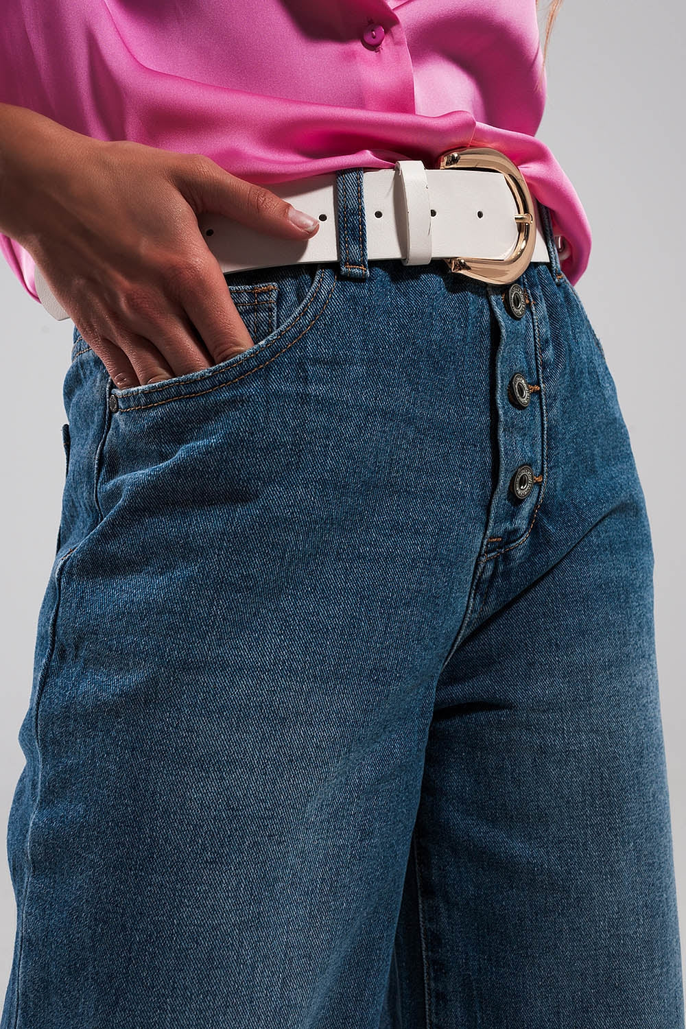 Jeans dritti con fondo in piume ROSA sintetiche