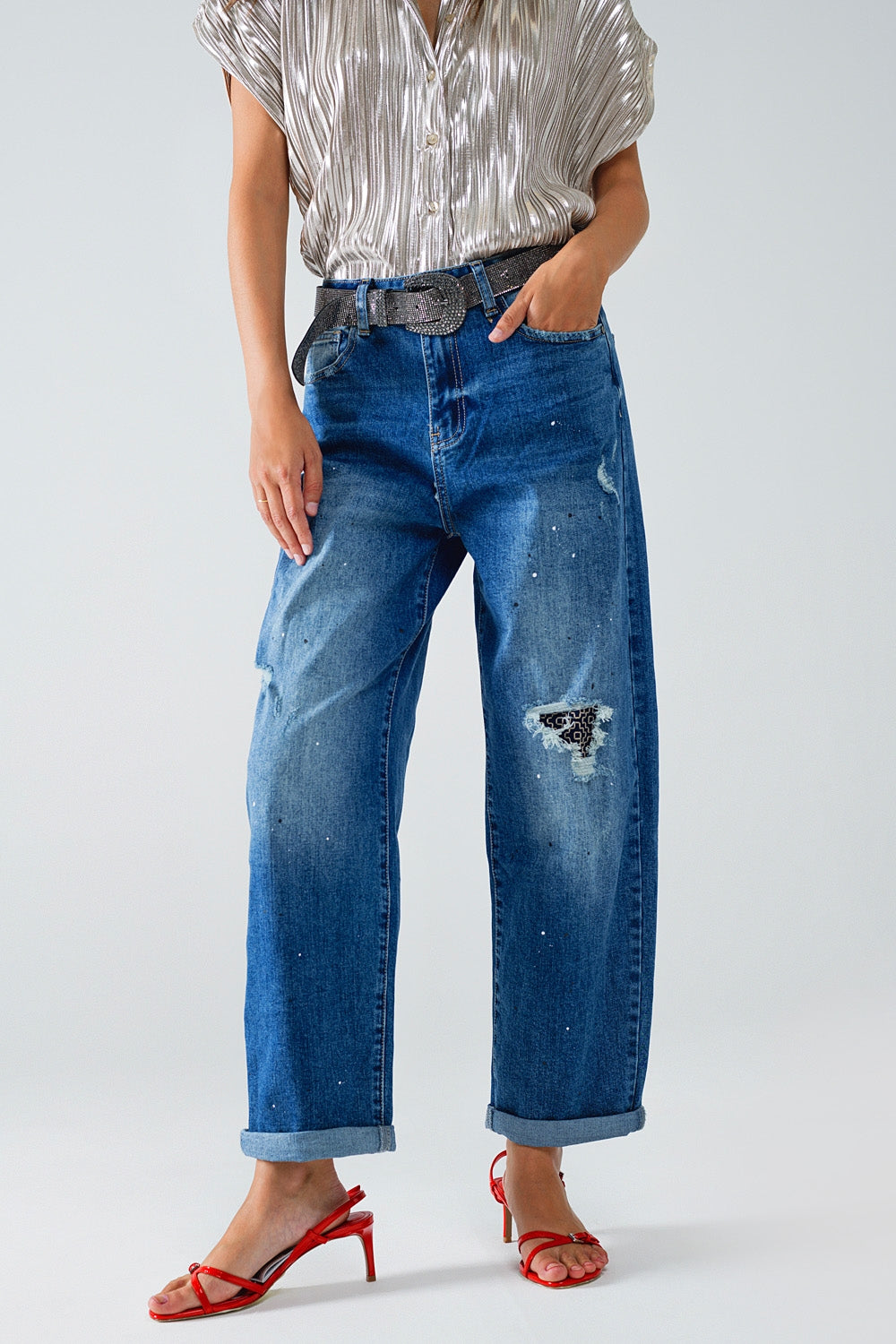 Jeans dritti con macchie di vernice