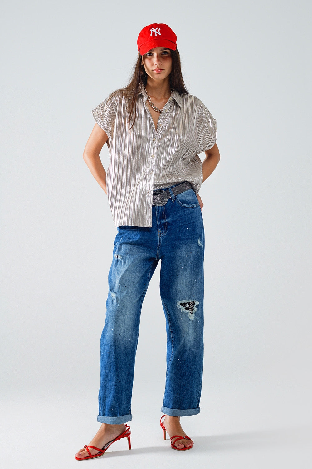 Jeans dritti con macchie di vernice