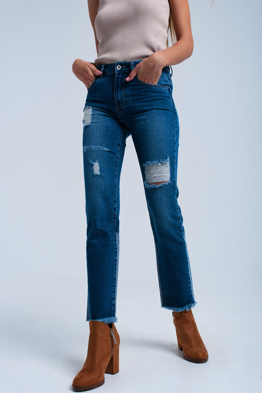 Q2 Jeans dritti effetto consumato