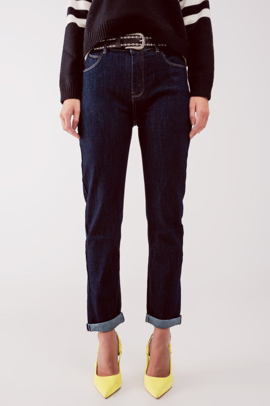 Q2 Jeans dritti lavaggio blu scuro anni '90