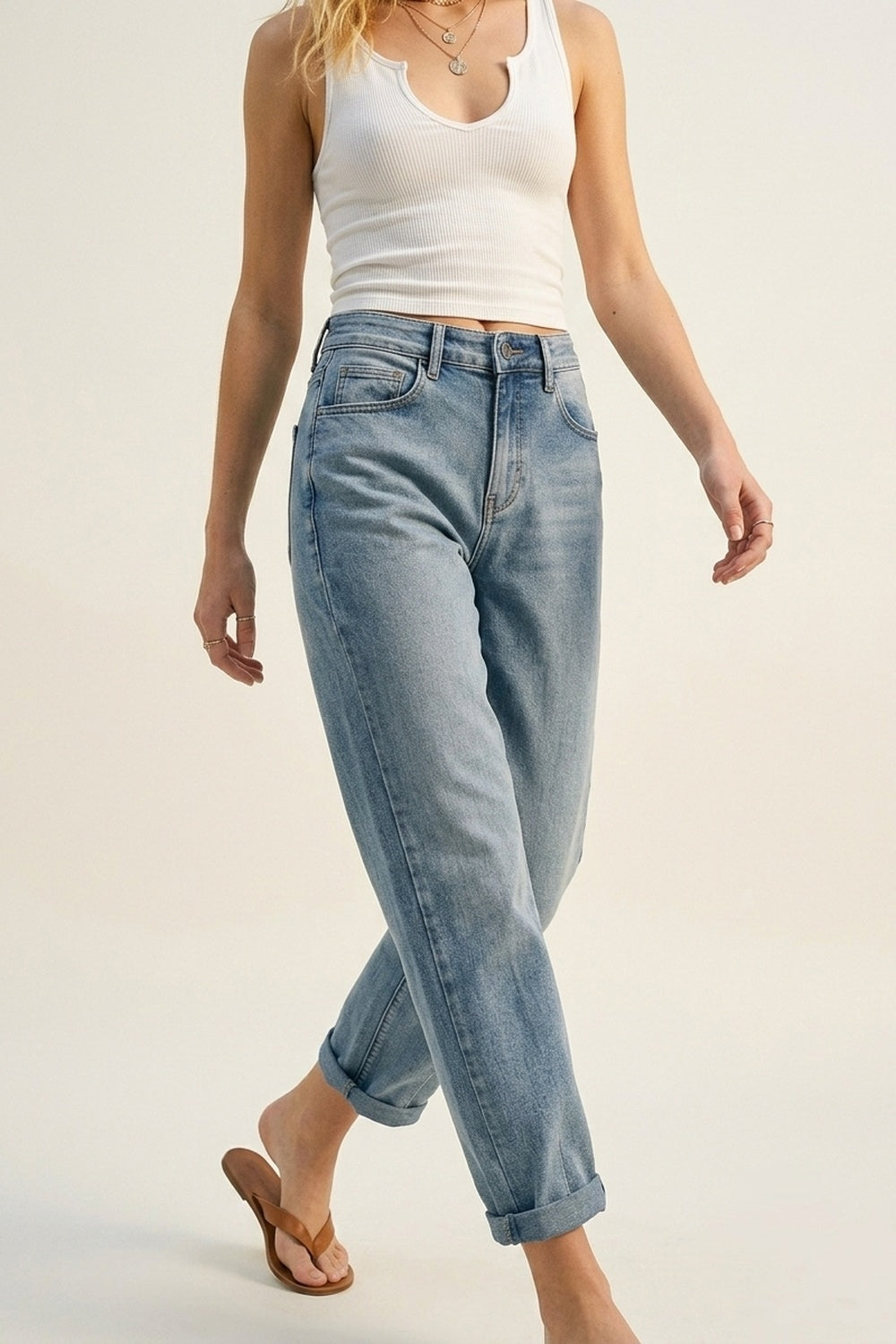 Jeans elasticizzati mom-fit lavaggio vintage