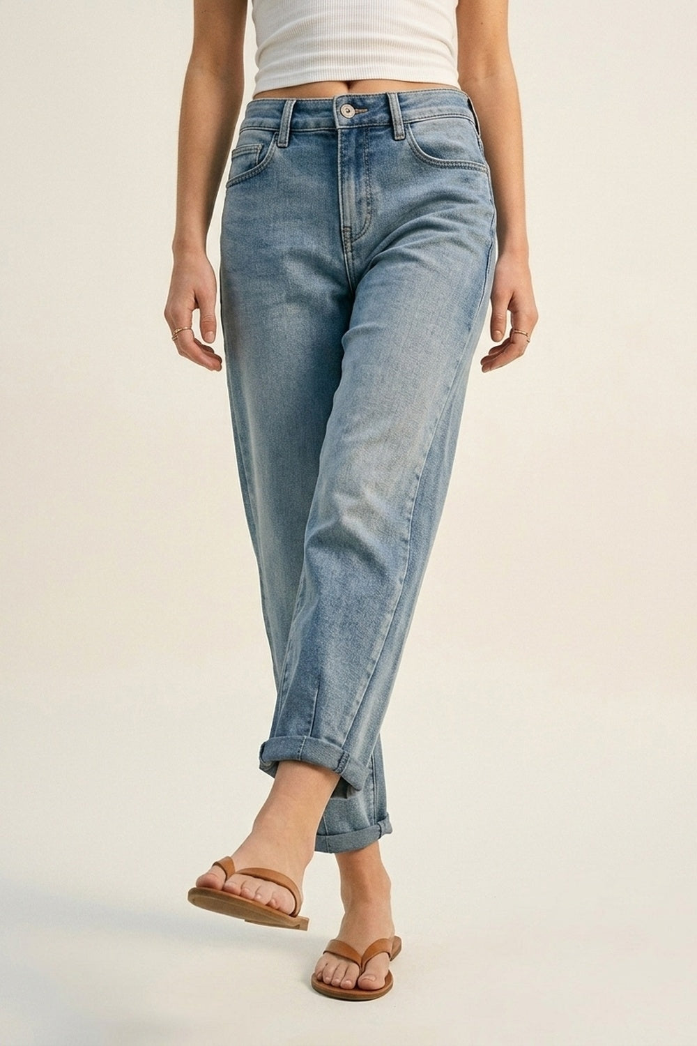 Jeans elasticizzati mom-fit lavaggio vintage