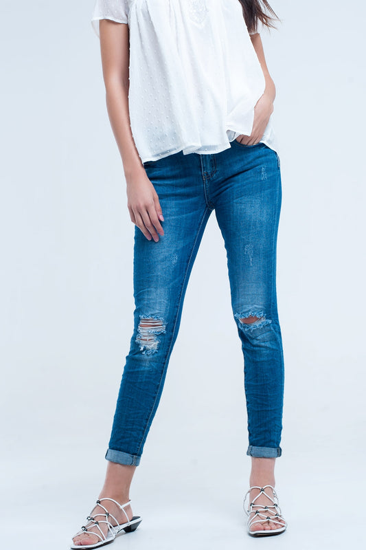 Q2 Jeans elasticizzati skinny con strappi
