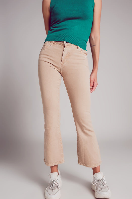 Q2 jeans flare a vita alta in sabbia