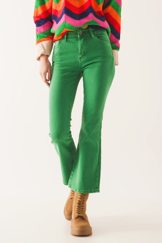 Q2 Jeans flare a vita alta in verde