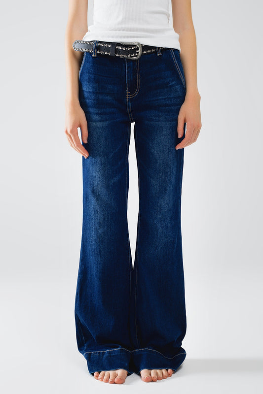 Q2 Jeans flare blu scuro a vita alta