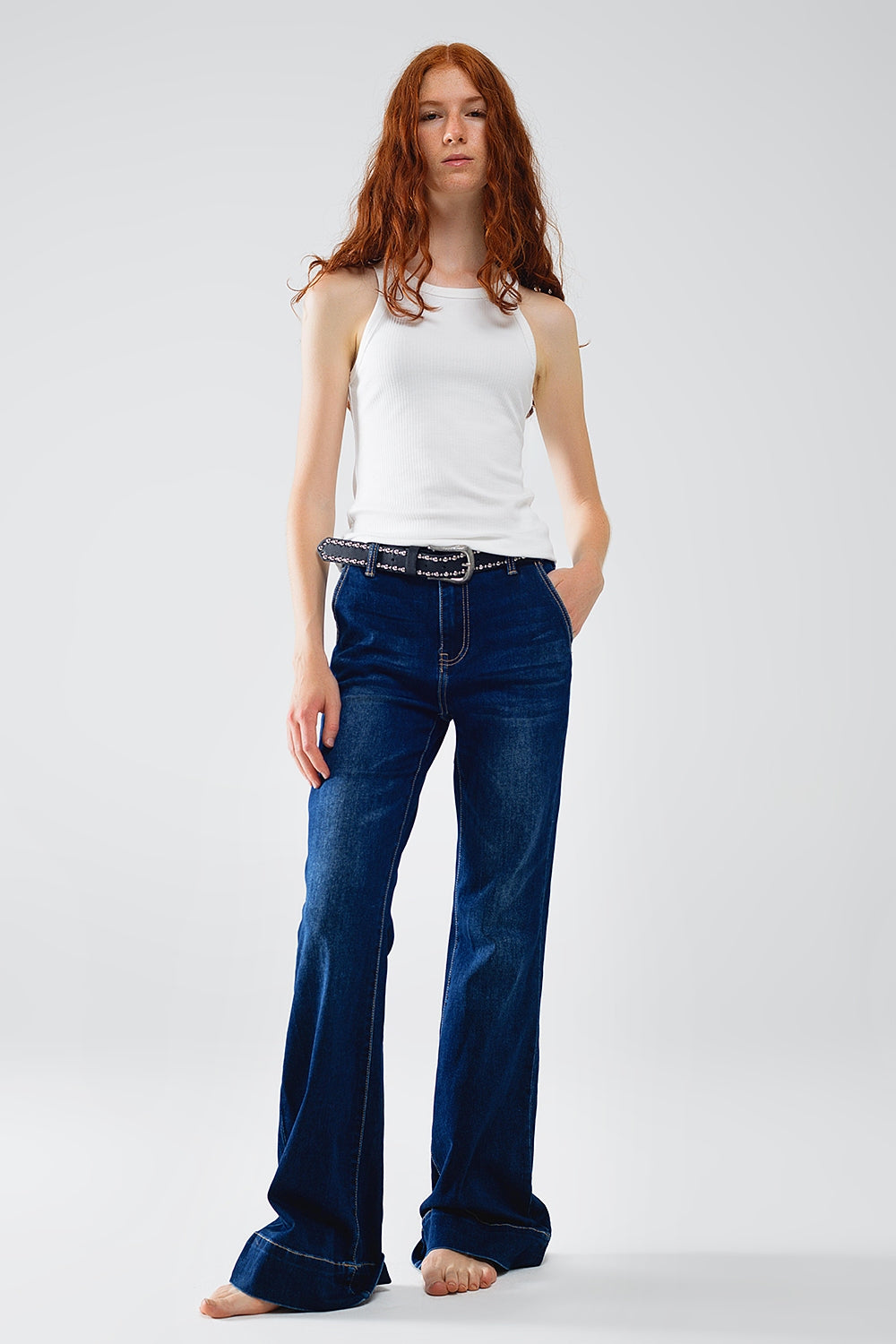 Jeans flare blu scuro a vita alta