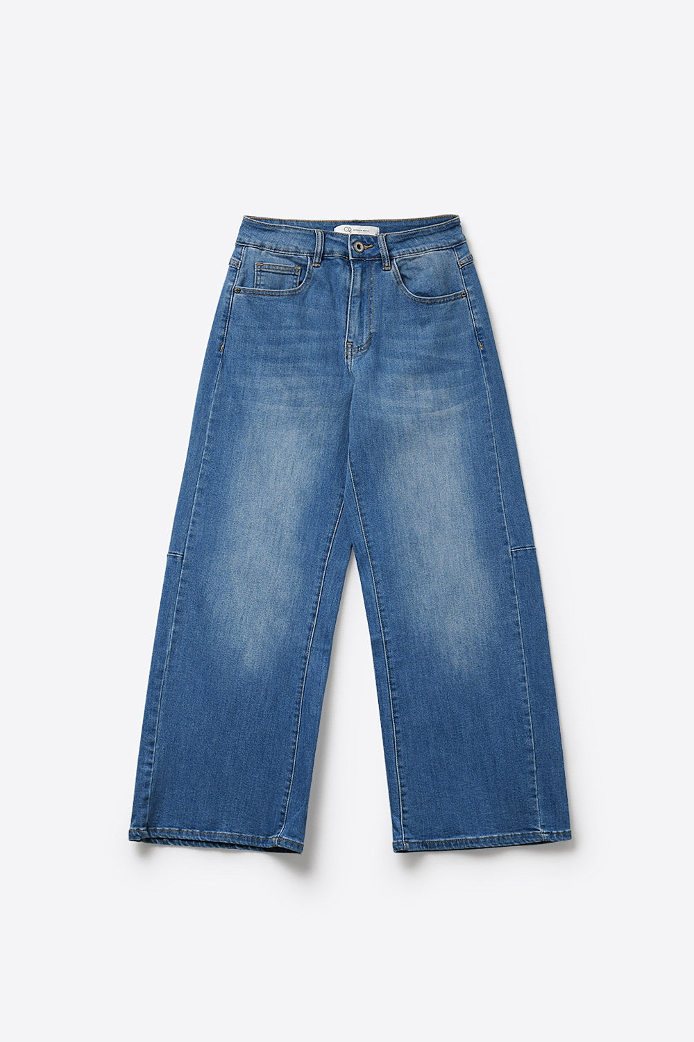 Jeans in denim a gamba larga lavaggio medio con cucitura laterale