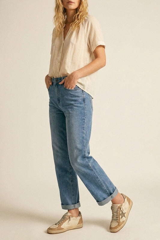 Q2 Jeans in denim blu classico a gamba dritta con vita media