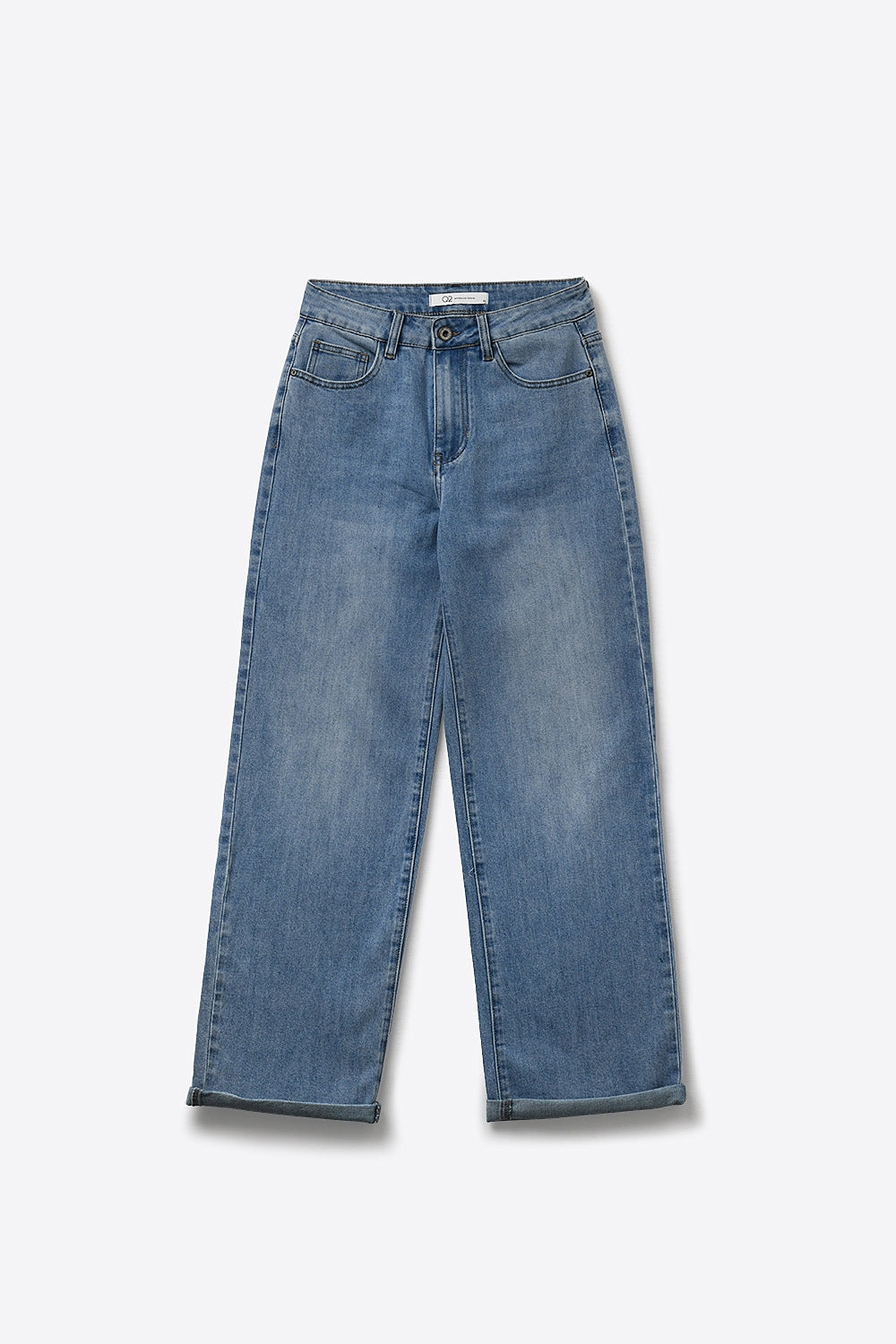 Jeans in denim blu classico a gamba dritta con vita media