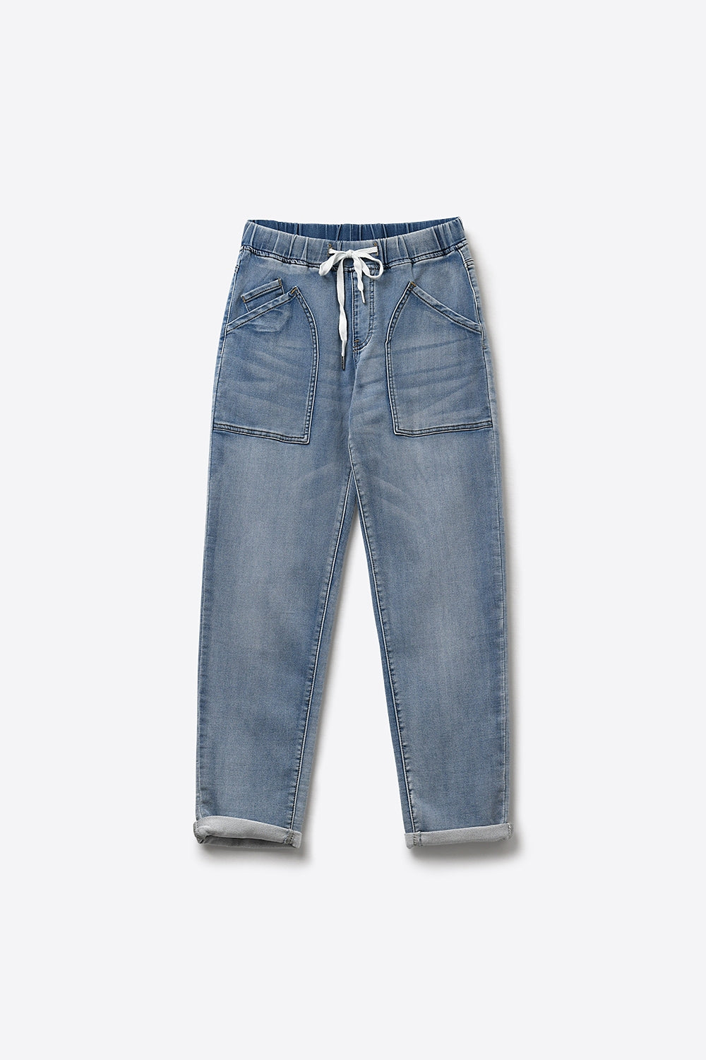 Jeans in Denim Stile Jogger Azzurro Chiaro con Vita con Coulisse