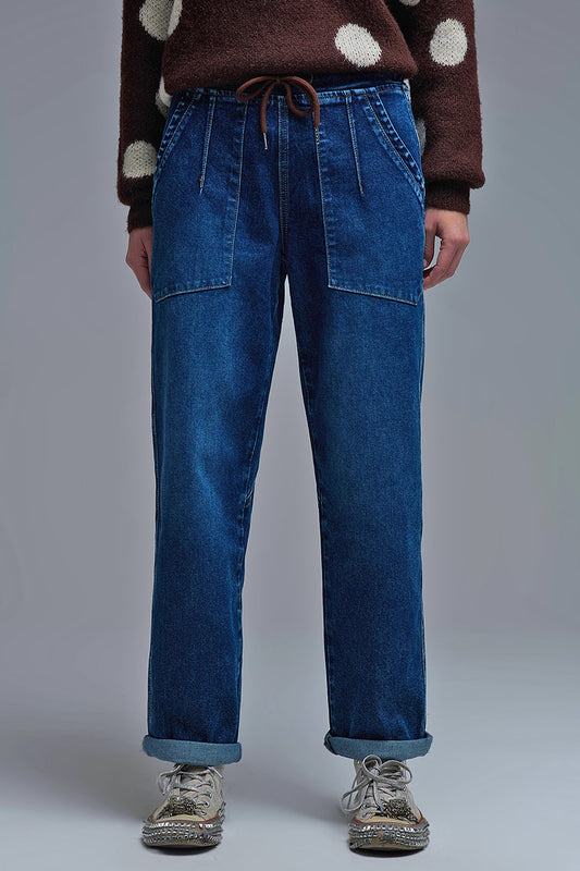 Q2 Jeans Jogger in denim dal taglio rilassato con coulisse in vita