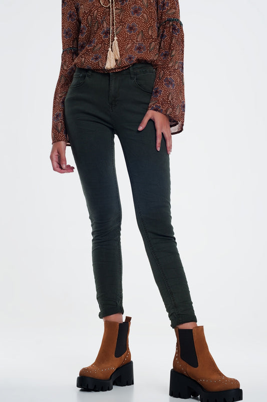 Q2 Jeans Khaki a vita alta