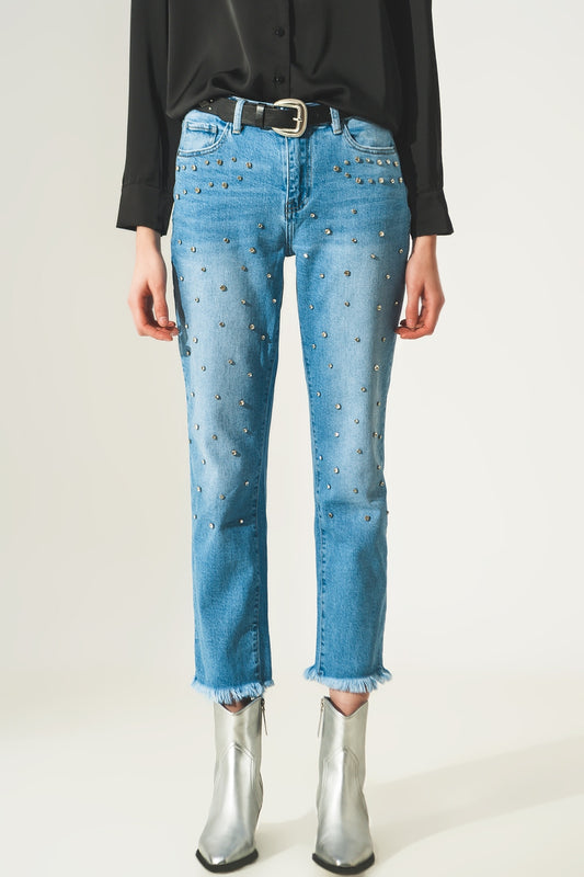 Q2 Jeans lavaggio chiaro con strass