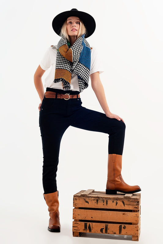 Q2 Jeans neri vita stretch con arriccio paperbag fit