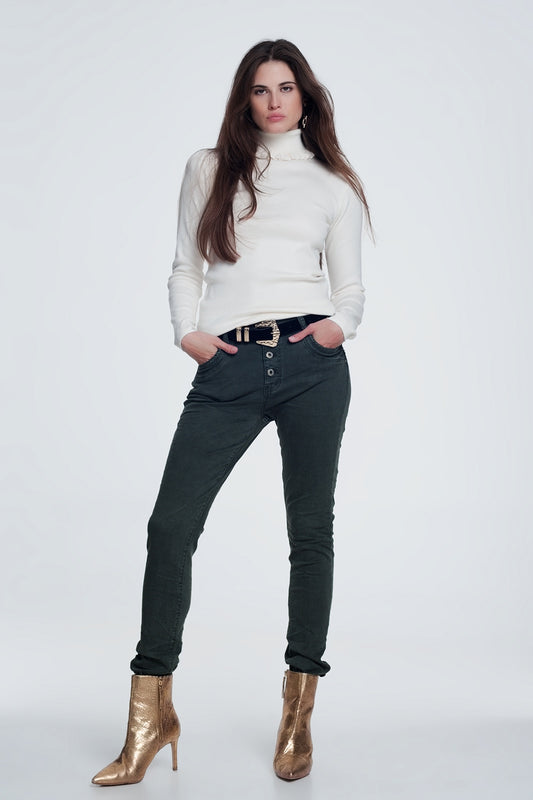 Q2 Jeans relaxed a 4 bottoni kaki