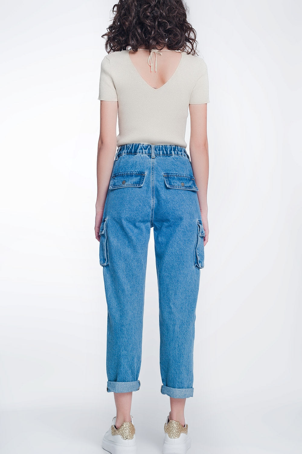 Jeans rigidi classici con tasche cargo azzurro stone wash