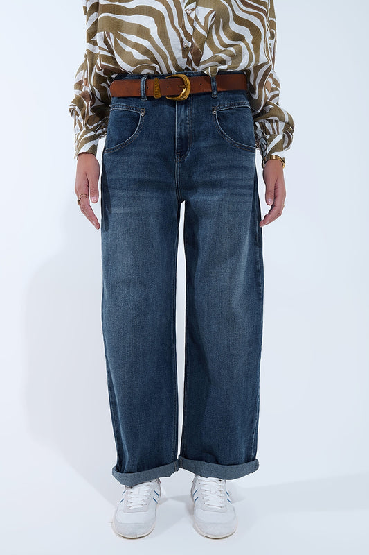 Q2 Jeans rilassati a gamba larga con lavaggio vintage