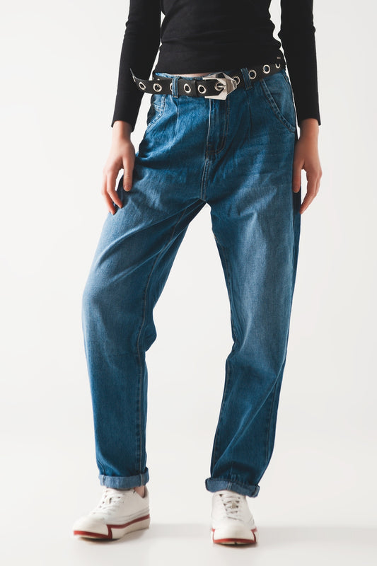 Q2 Jeans skater affusolati in cotone lavaggio medio