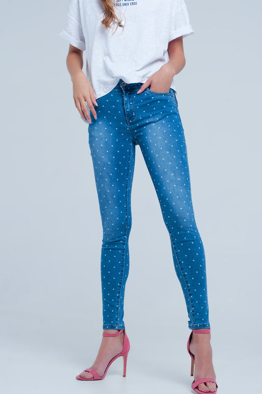 Q2 Jeans skinny a pois
