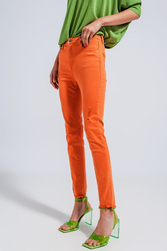 Q2 Jeans skinny a vita alta arancio
