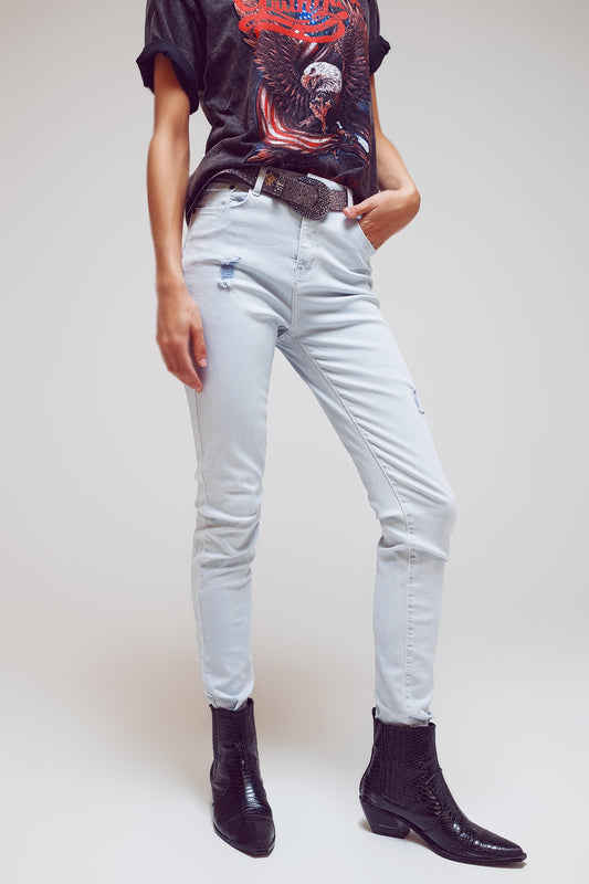 Q2 Jeans skinny a vita alta azzurro chiaro