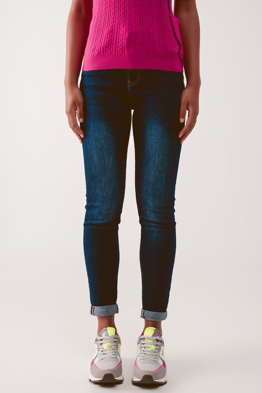 Q2 Jeans skinny a vita alta blu scuro