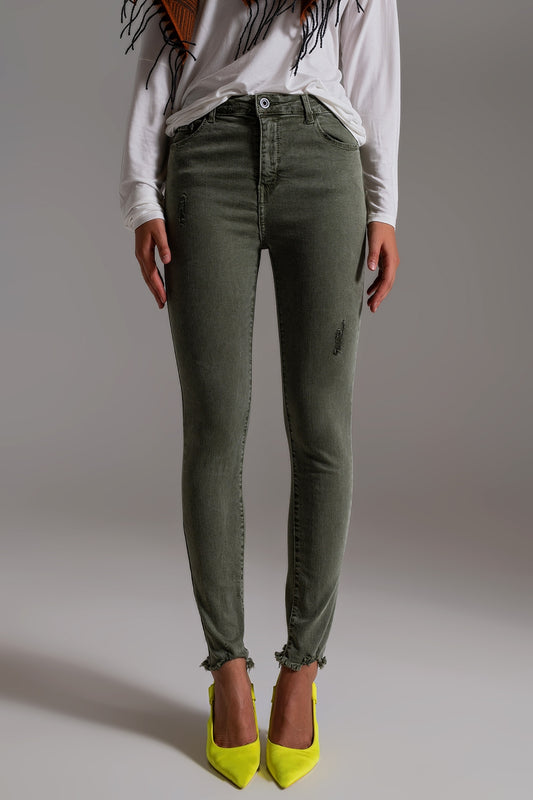 Q2 Jeans skinny a vita alta cachi