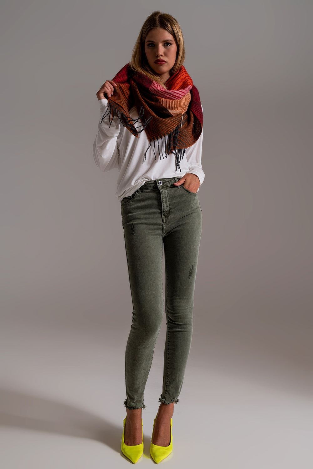 Jeans skinny a vita alta cachi