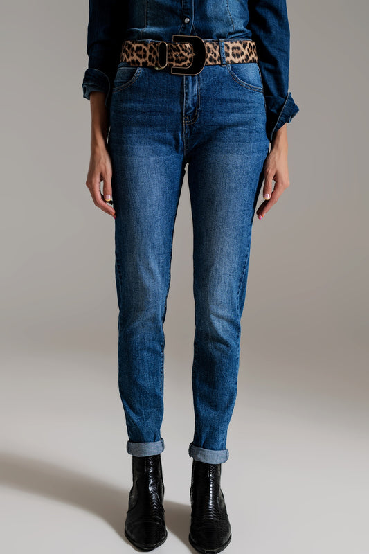 Q2 Jeans skinny a vita alta in lavaggio medio