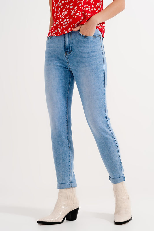 Q2 Jeans skinny a vita alta lavaggio chiaro blu