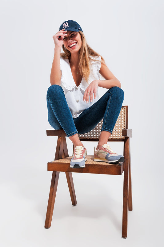 Q2 Jeans skinny a vita alta lavaggio scuro