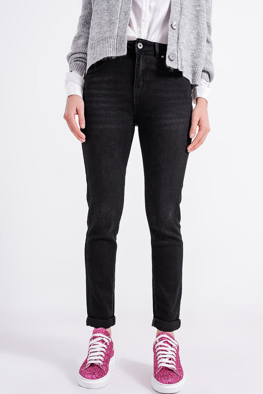 Q2 Jeans skinny a vita alta neri stretch