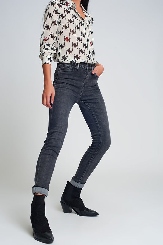 Q2 Jeans skinny a vita alta nero slavato